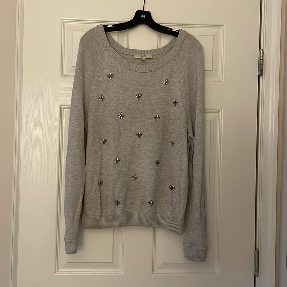 LOFT gray sweater with gem details
